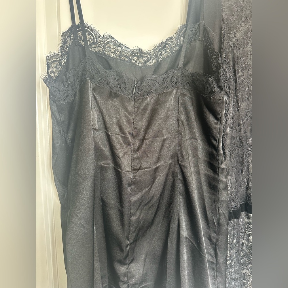 D&G Dolce&Gabbana black lace dress w/ silk camisole slip dress Italian size 42 - Picture 7 of 13